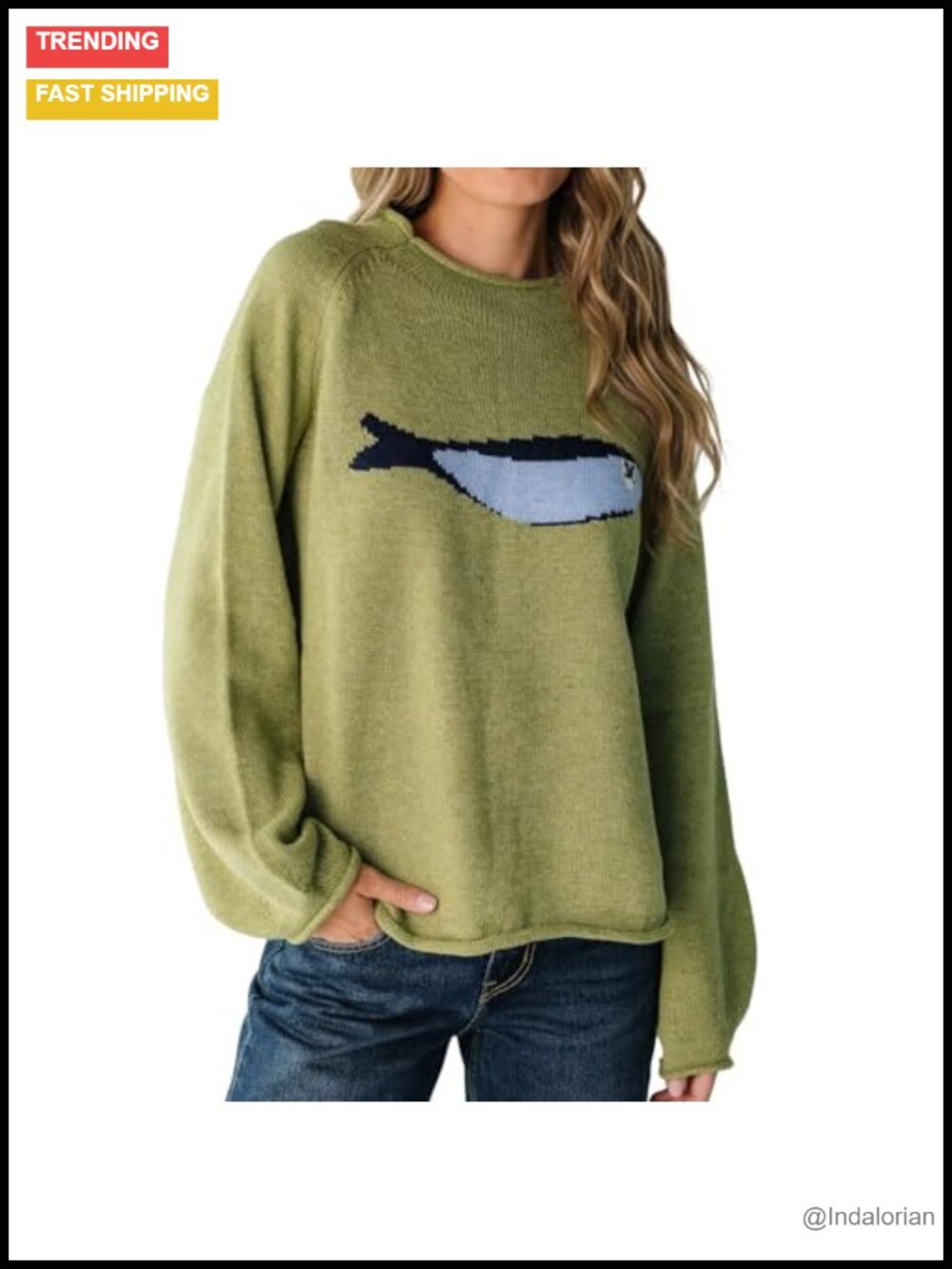 Women's Oversized Roll Neck Chunky Knit Pullover Sweater with Cute Animal